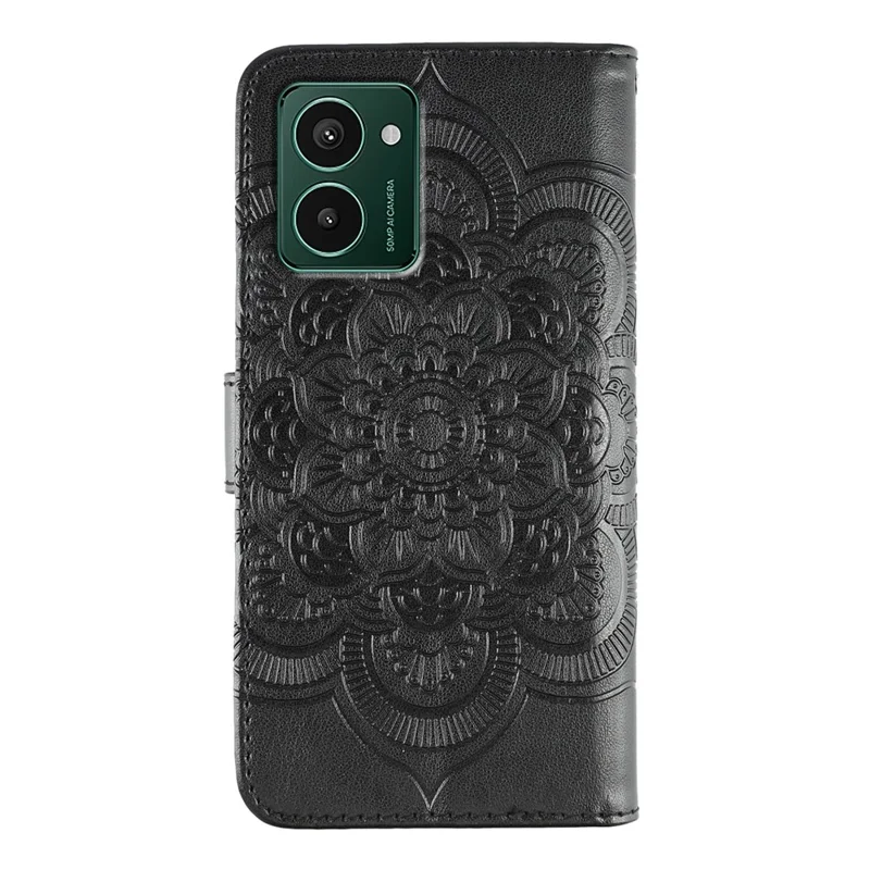 For HMD Pulse Pro Case PU Leather Mandala Imprinted Design Wallet Phone Cover - Black