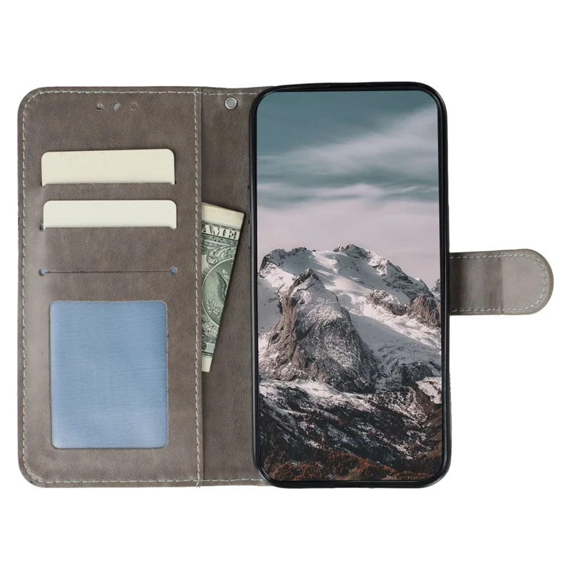 For HMD Pulse Pro Case PU Leather Mandala Imprinted Design Wallet Phone Cover - Grey