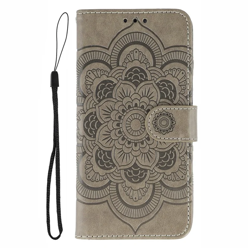 For HMD Pulse Pro Case PU Leather Mandala Imprinted Design Wallet Phone Cover - Grey