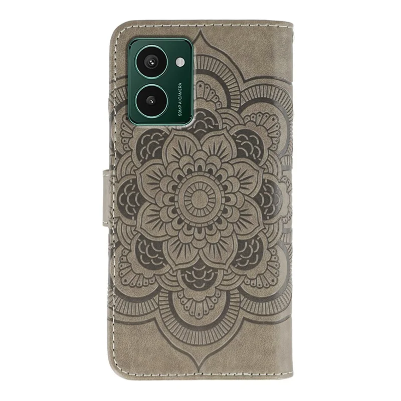 For HMD Pulse Pro Case PU Leather Mandala Imprinted Design Wallet Phone Cover - Grey