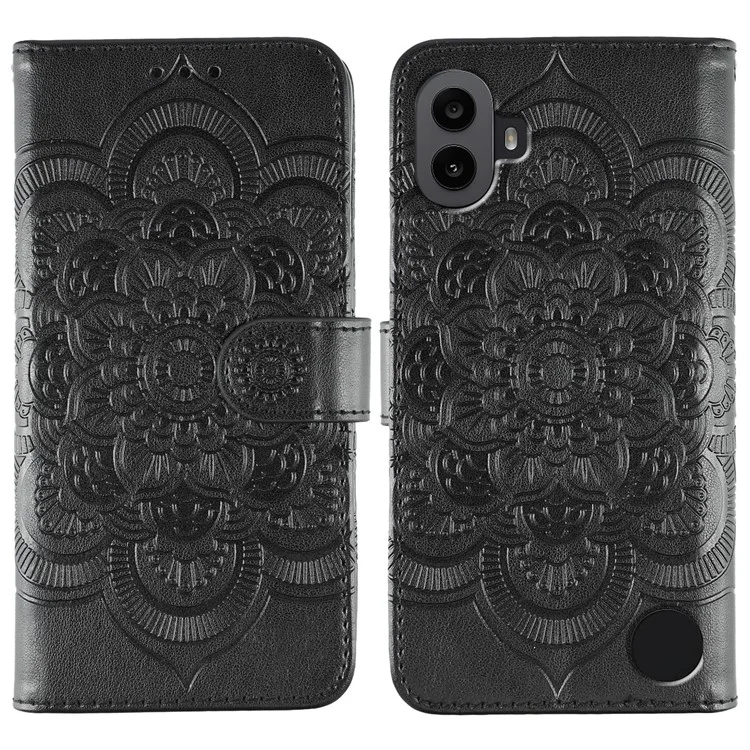 For Nothing CMF Phone 1 Case PU Leather Mandala Imprinted Design Wallet Phone Cover - Black
