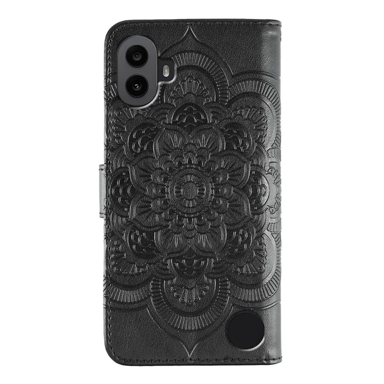 For Nothing CMF Phone 1 Case PU Leather Mandala Imprinted Design Wallet Phone Cover - Black