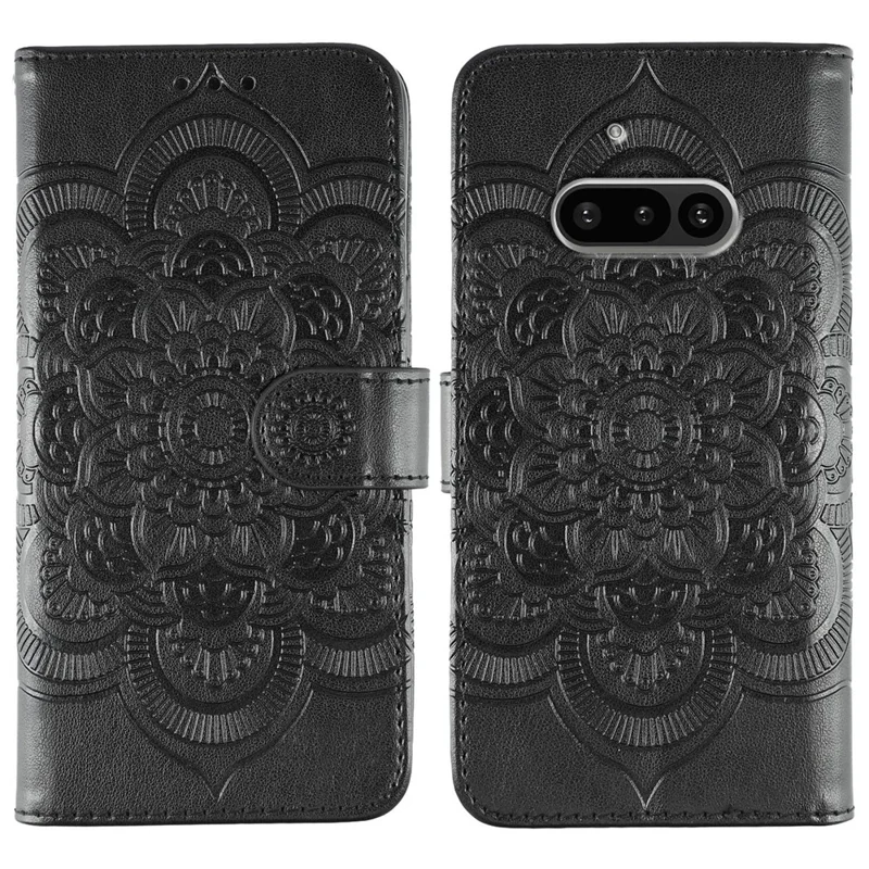 For Nothing Phone (3a) Case PU Leather Mandala Imprinted Design Wallet Phone Cover - Black