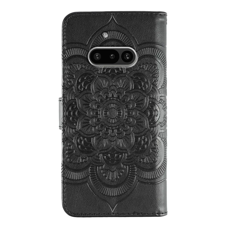 For Nothing Phone (3a) Case PU Leather Mandala Imprinted Design Wallet Phone Cover - Black