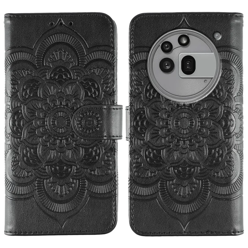 For Nothing Phone (3a) Pro Case PU Leather Mandala Imprinted Design Wallet Phone Cover - Black