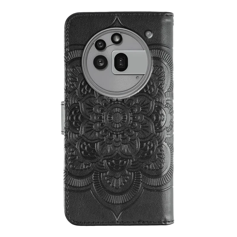 For Nothing Phone (3a) Pro Case PU Leather Mandala Imprinted Design Wallet Phone Cover - Black
