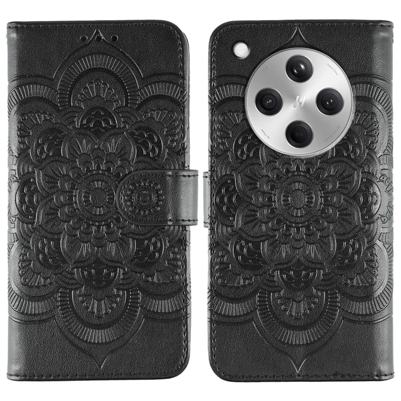 For Oppo Find X8 5G Case PU Leather Mandala Imprinted Design Wallet Phone Cover - Black