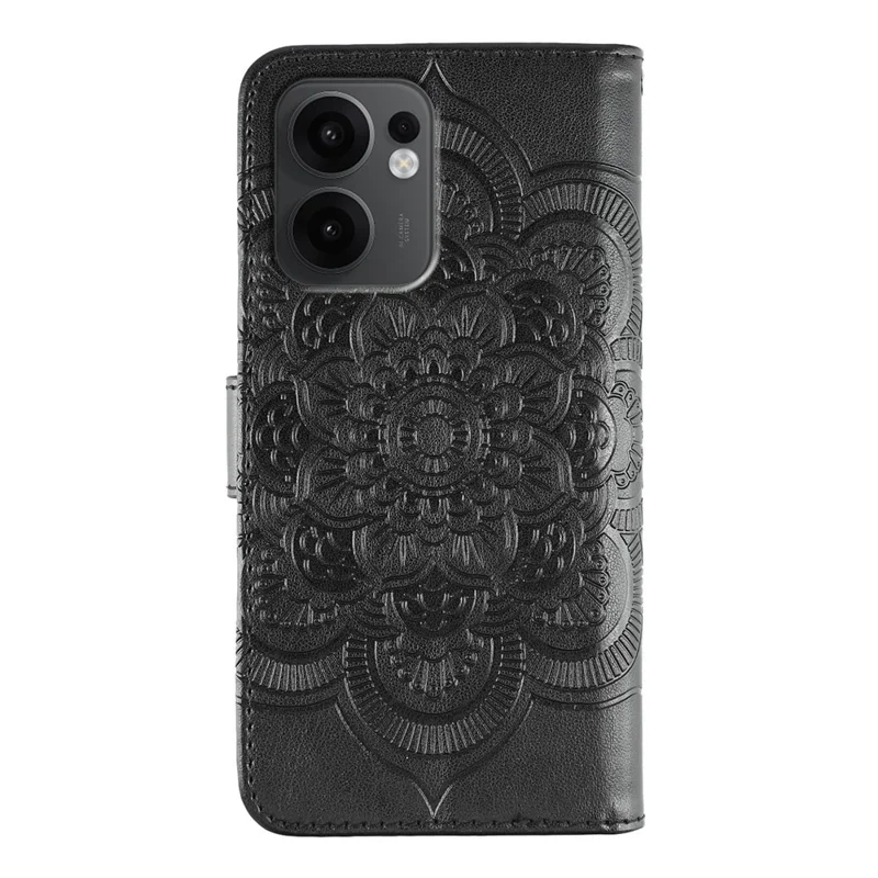 For Oppo Reno13 F 5G (Reno 13 FS 5G) / 4G Case PU Leather Mandala Imprinted Design Wallet Phone Cover - Black