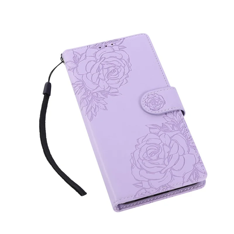 Google Pixel 8 Pro-Hülle Rosenblume PU-Leder-Brieftasche Handyhülle mit 3 Kartenfächern - Hellviolett