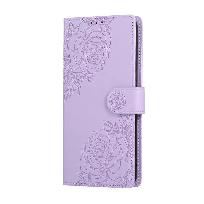 Google Pixel 8 Pro-Hülle Rosenblume PU-Leder-Brieftasche Handyhülle mit 3 Kartenfächern - Hellviolett