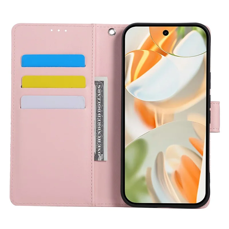 For Google Pixel 9 / 9 Pro Case Rose Flower PU Leather Wallet Phone Cover with 3 Card Slots - Rose Gold