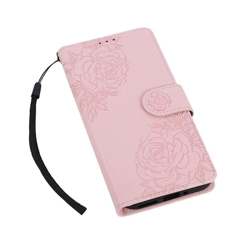 For Google Pixel 9 / 9 Pro Case Rose Flower PU Leather Wallet Phone Cover with 3 Card Slots - Rose Gold