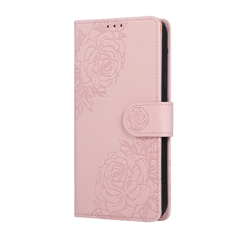 For Google Pixel 9 / 9 Pro Case Rose Flower PU Leather Wallet Phone Cover with 3 Card Slots - Rose Gold