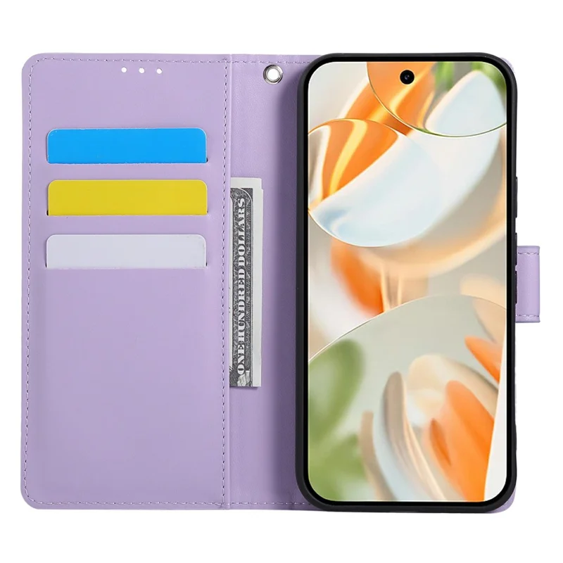 For Google Pixel 9 / 9 Pro Case Rose Flower PU Leather Wallet Phone Cover with 3 Card Slots - Light Purple