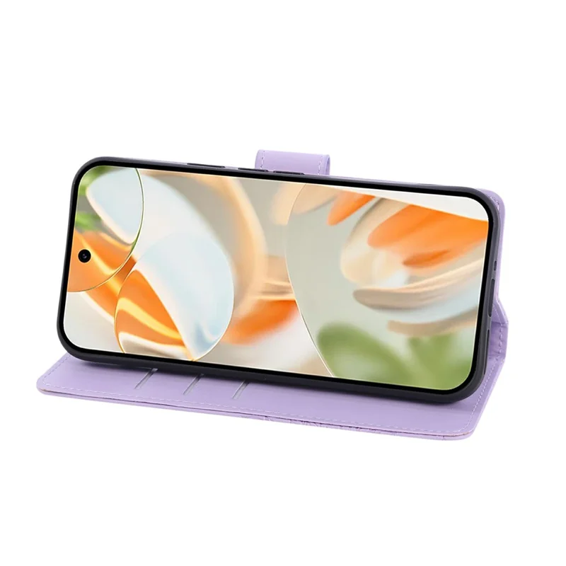 For Google Pixel 9 / 9 Pro Case Rose Flower PU Leather Wallet Phone Cover with 3 Card Slots - Light Purple