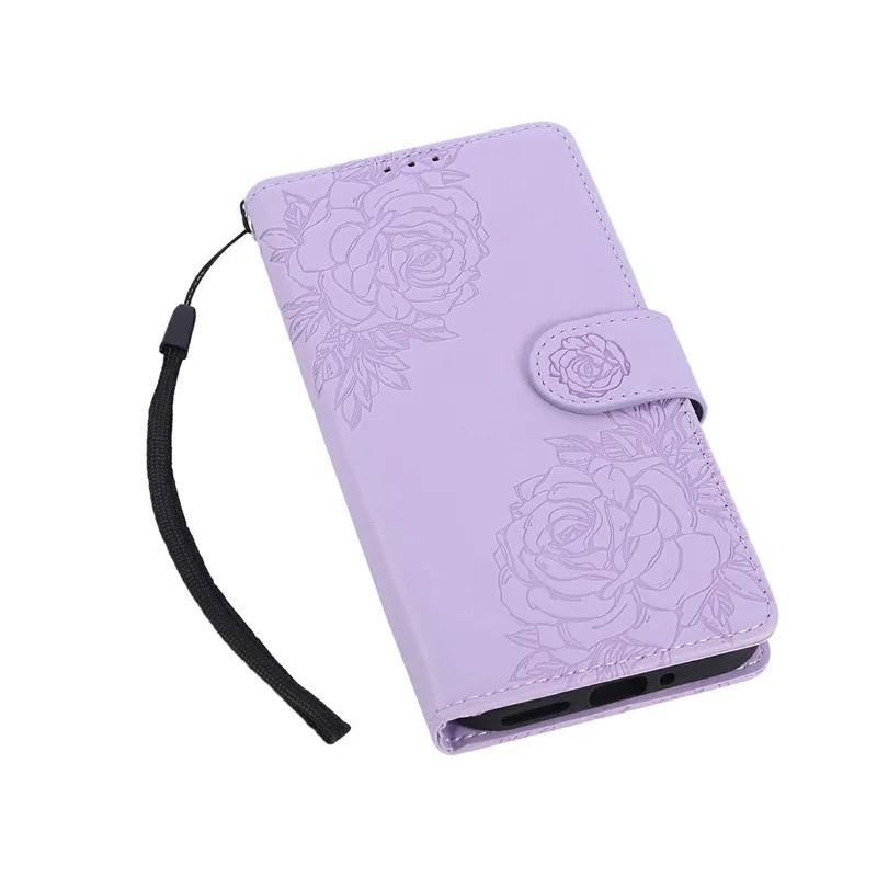 For Google Pixel 9 / 9 Pro Case Rose Flower PU Leather Wallet Phone Cover with 3 Card Slots - Light Purple