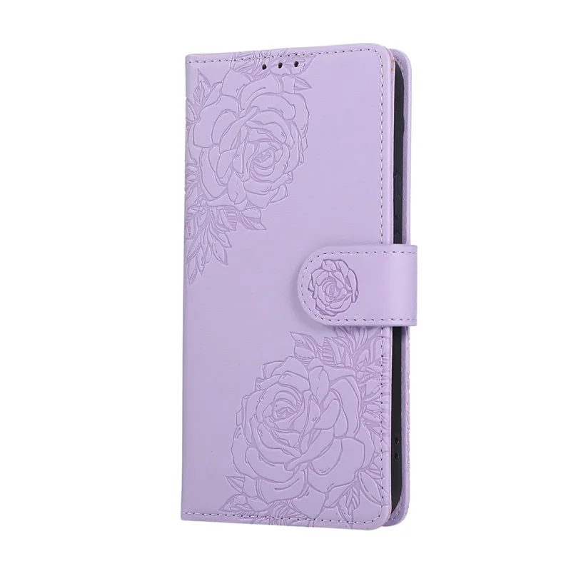 For Google Pixel 9 / 9 Pro Case Rose Flower PU Leather Wallet Phone Cover with 3 Card Slots - Light Purple