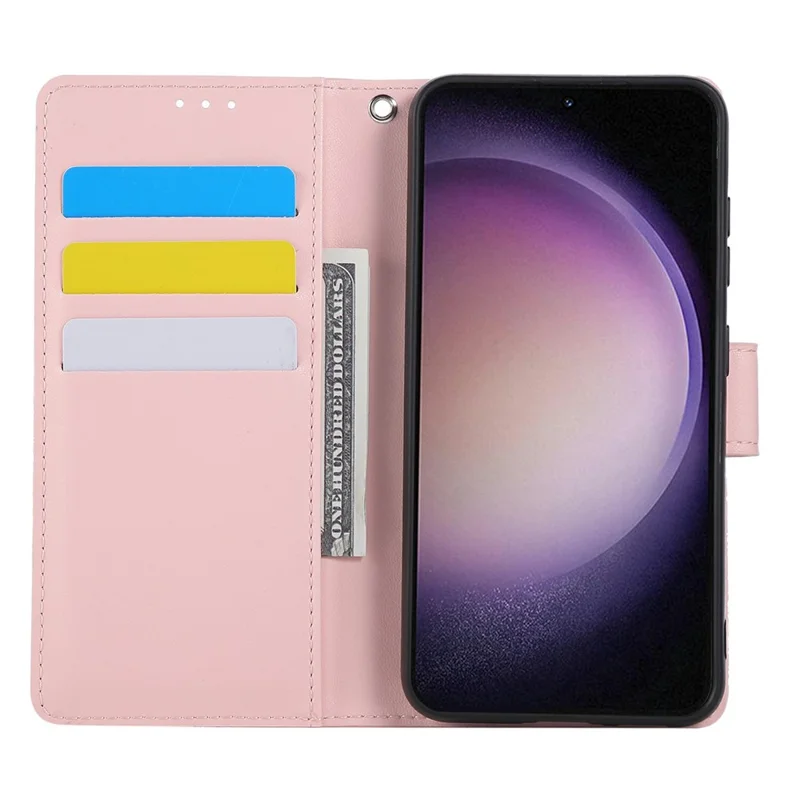 For Samsung Galaxy S23 Case Rose Flower PU Leather Wallet Phone Cover with 3 Card Slots - Rose Gold