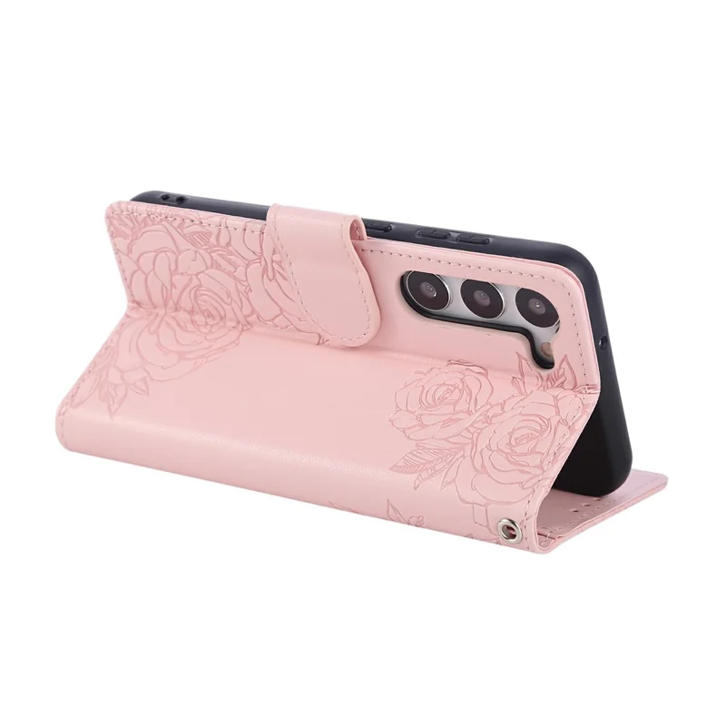 For Samsung Galaxy S23 Case Rose Flower PU Leather Wallet Phone Cover with 3 Card Slots - Rose Gold