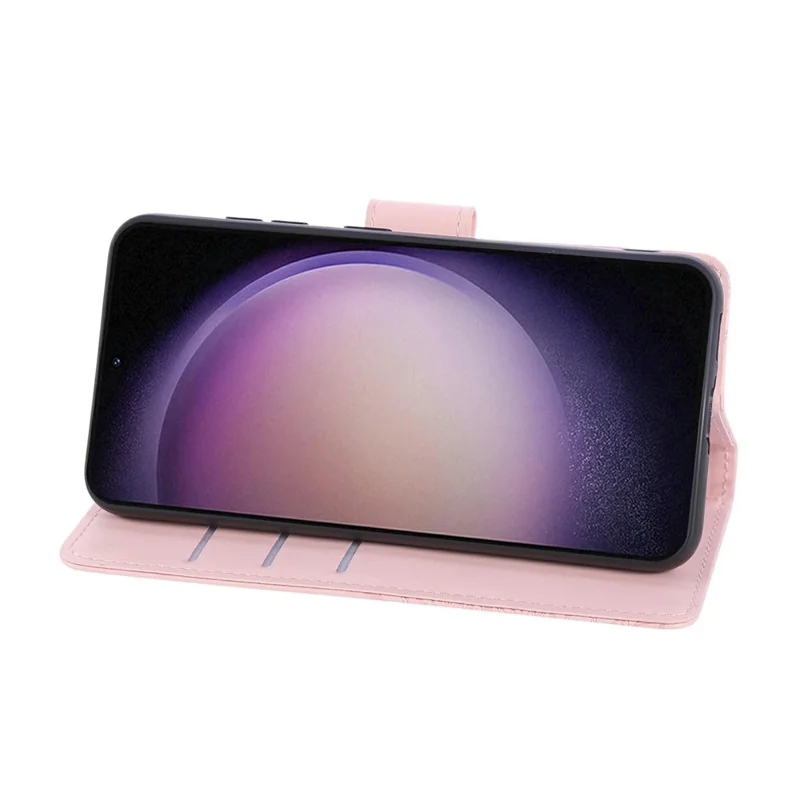 For Samsung Galaxy S23 Case Rose Flower PU Leather Wallet Phone Cover with 3 Card Slots - Rose Gold