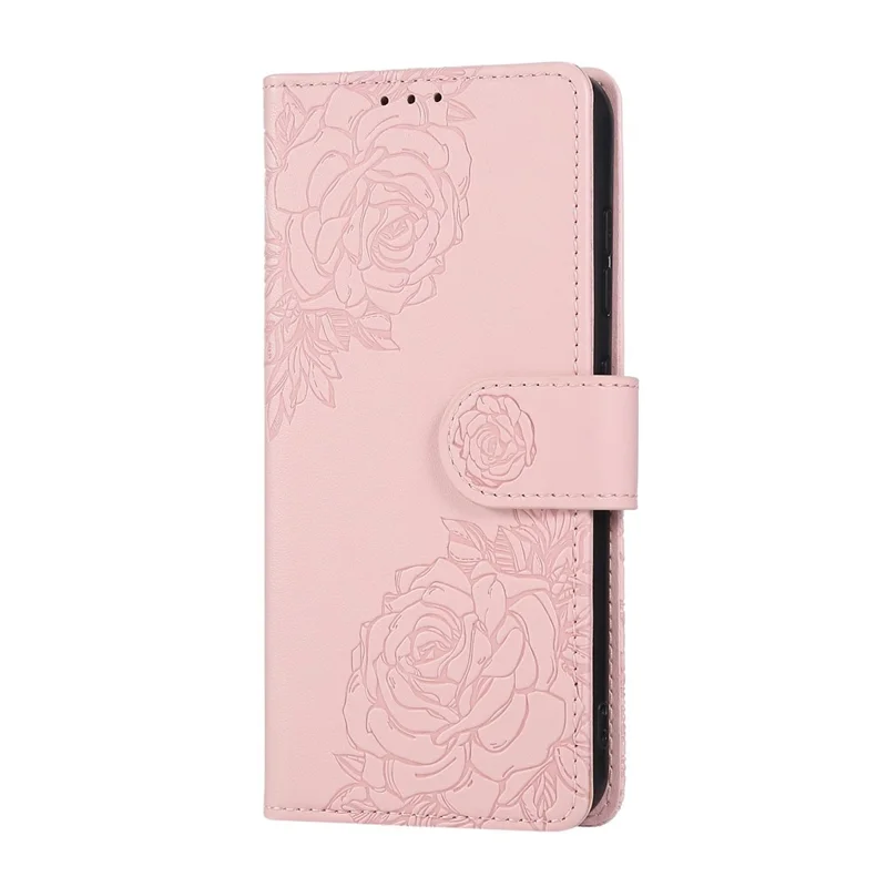 For Samsung Galaxy S23 Case Rose Flower PU Leather Wallet Phone Cover with 3 Card Slots - Rose Gold