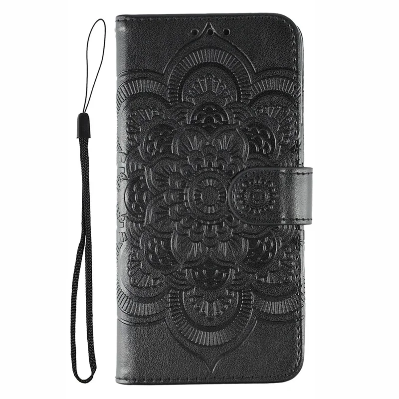 For Xiaomi Redmi Note 14 4G (163.25mm) Case PU Leather Mandala Imprinted Design Wallet Phone Cover - Black