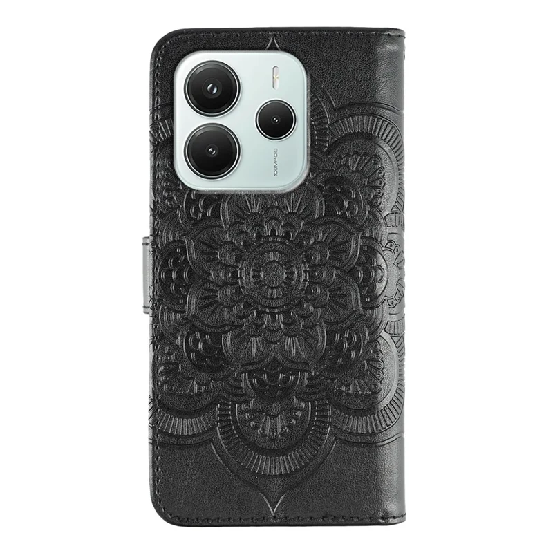 For Xiaomi Redmi Note 14 4G (163.25mm) Case PU Leather Mandala Imprinted Design Wallet Phone Cover - Black