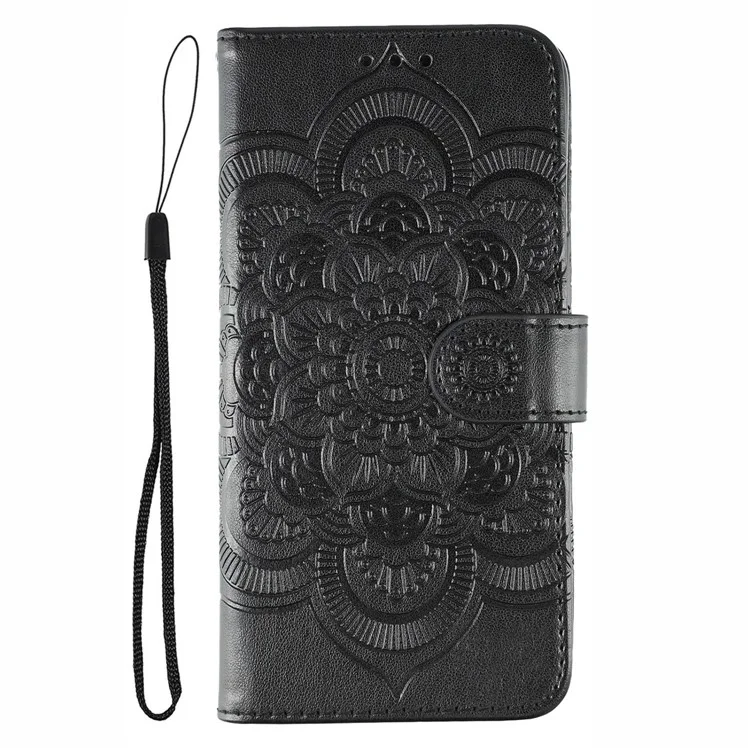 For Xiaomi Redmi Note 14 5G / Poco M7 Pro 5G Case PU Leather Mandala Imprinted Design Wallet Phone Cover - Black