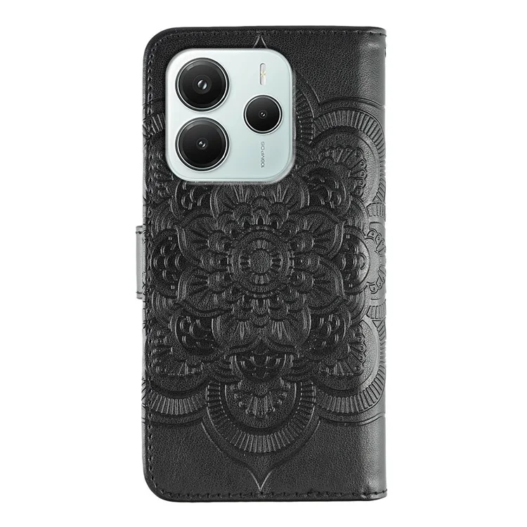 For Xiaomi Redmi Note 14 5G / Poco M7 Pro 5G Case PU Leather Mandala Imprinted Design Wallet Phone Cover - Black