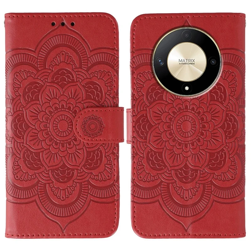 Phone Case For Honor Magic6 Lite 5G / X50 5G / X50 GT 5G / X50 Pro 5G / X9b 5G PU Leather Mandala Imprinted Design Wallet Cover - Red