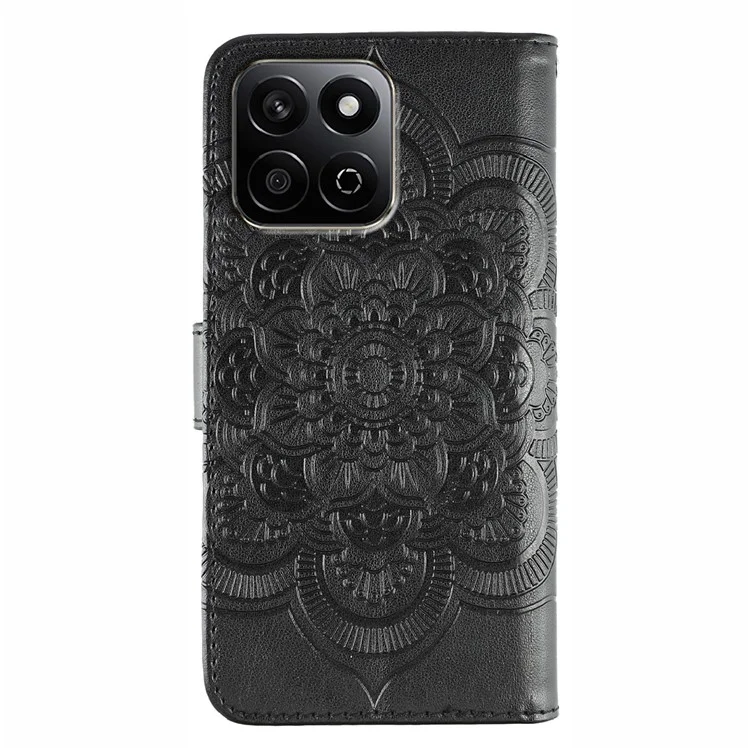 Para Honor X7c 4G Carcasa Diseño de Cartera Estampado Mandala de Cuero PU - Negro