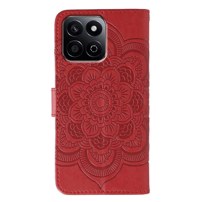 For Honor Play 60 Plus 5G / 200 Smart 5G / Play 9T / X7c 5G / X7c 4G Case PU Leather Mandala Imprinted Design Wallet Phone Cover - Red