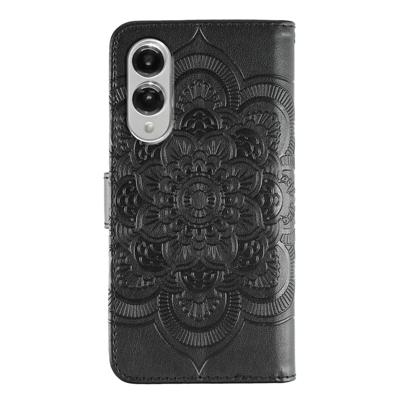 For Samsung Galaxy S25 Edge Case PU Leather Mandala Imprinted Design Wallet Phone Cover - Black