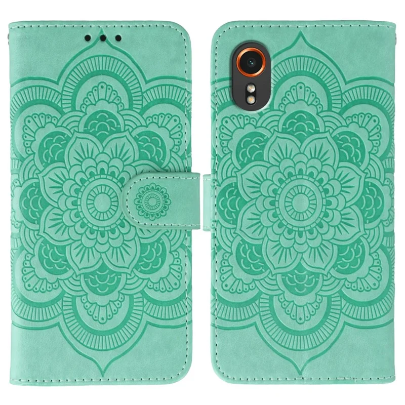 For Samsung Galaxy Xcover7 Case PU Leather Mandala Imprinted Design Wallet Phone Cover - Green