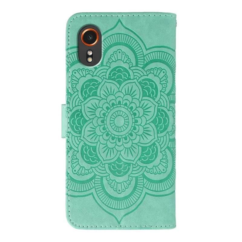 For Samsung Galaxy Xcover7 Case PU Leather Mandala Imprinted Design Wallet Phone Cover - Green