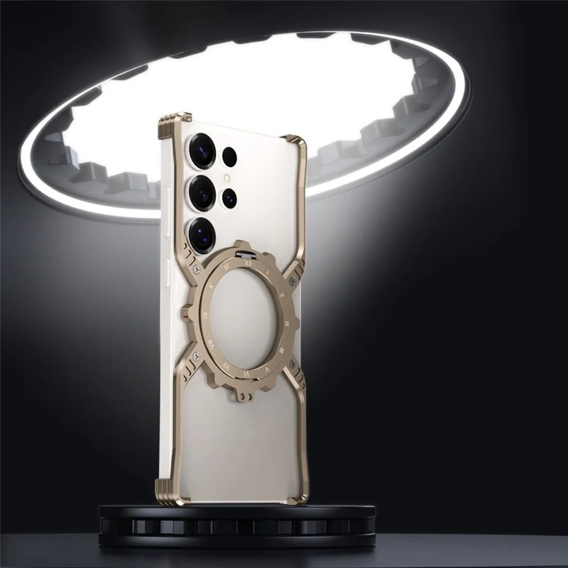 For Samsung Galaxy S25 Ultra Case Luminous Magnetic Kickstand Aluminum Alloy + PC Bumper Phone Cover Heat Dissipation - Silver