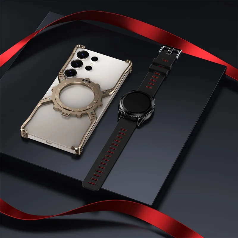 For Samsung Galaxy S25 Ultra Case Luminous Magnetic Kickstand Aluminum Alloy + PC Bumper Phone Cover Heat Dissipation - Silver