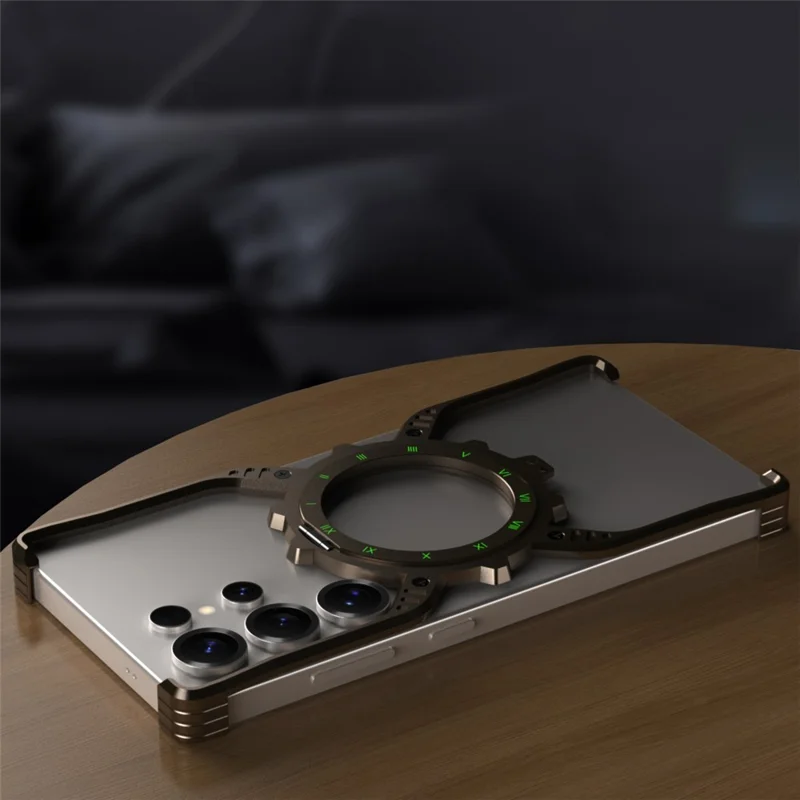 For Samsung Galaxy S25 Ultra Case Luminous Magnetic Kickstand Aluminum Alloy + PC Bumper Phone Cover Heat Dissipation - Silver
