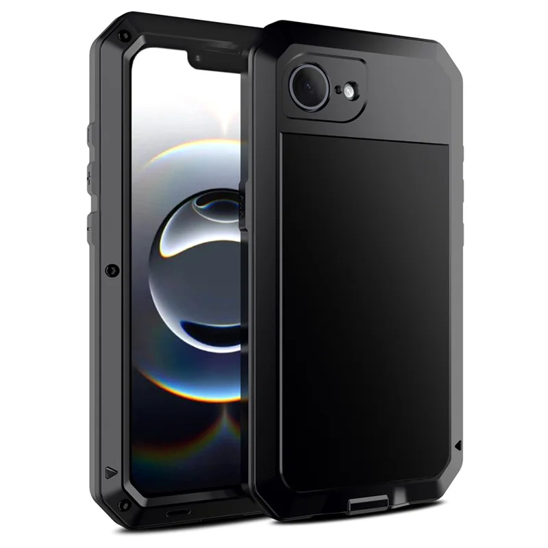 For iPhone 16e Case Silicone + Metal Anti-Drop Phone Cover with Tempered Glass Film - Black