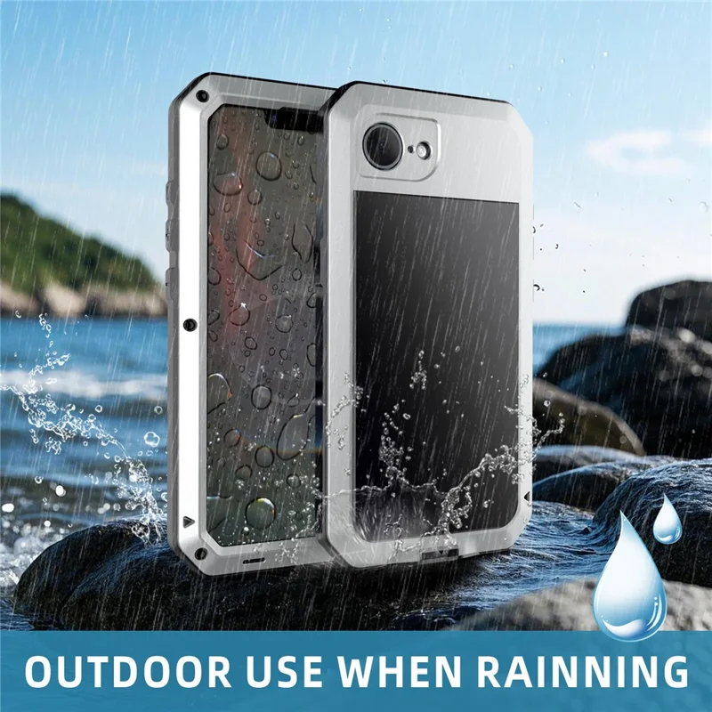 For iPhone 17e / 16e Case Silicone + Metal Anti-Drop Phone Cover with Tempered Glass Film - Silver