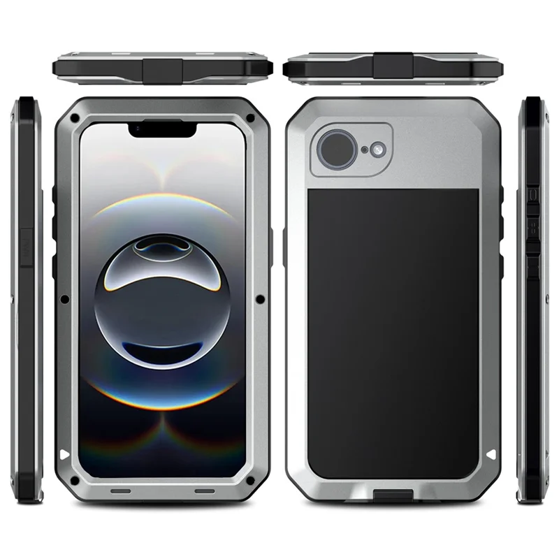 For iPhone 17e / 16e Case Silicone + Metal Anti-Drop Phone Cover with Tempered Glass Film - Silver