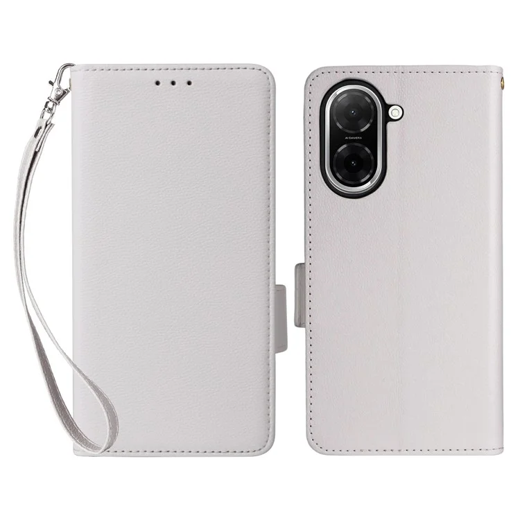 Cover per Xiaomi Poco C71 4G / Redmi A5 4G con Cinturino da Polso in Pelle PU Effetto Litchi Portafoglio - Bianco