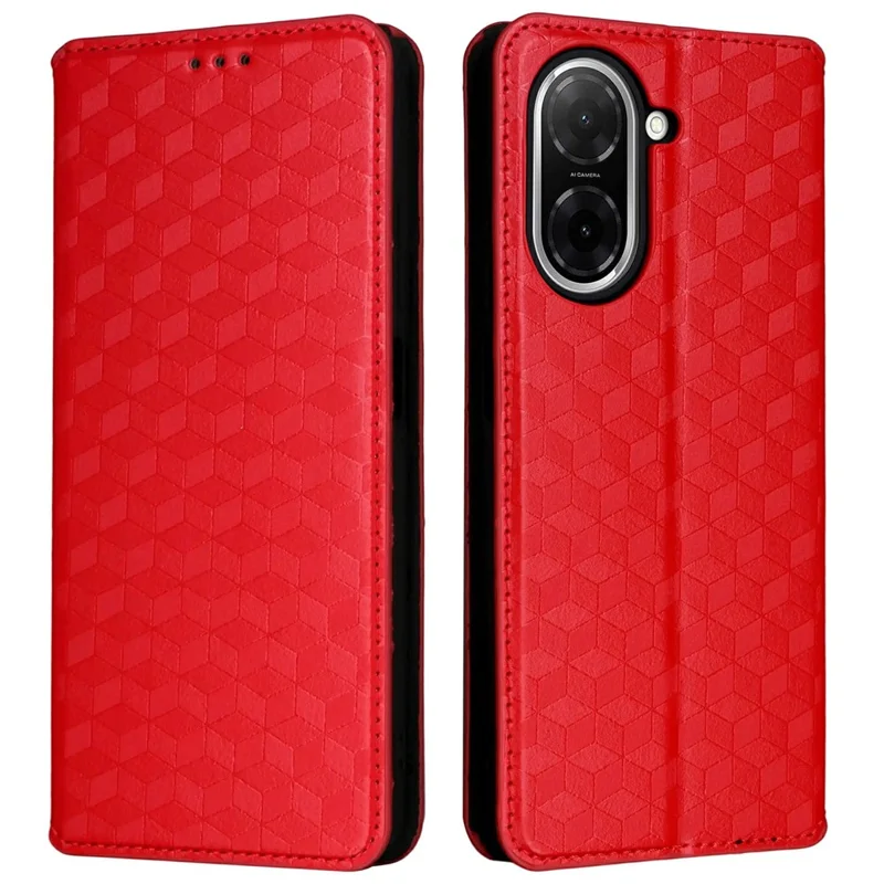 For Xiaomi Poco C71 4G / Redmi A5 4G (171.7mm) Case Wallet Rhombus Imprinted Leather Phone Cover - Red