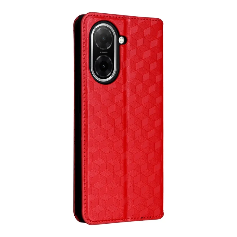 For Xiaomi Poco C71 4G / Redmi A5 4G (171.7mm) Case Wallet Rhombus Imprinted Leather Phone Cover - Red