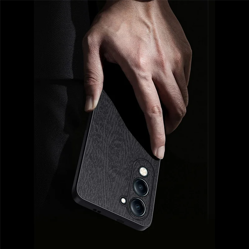 Funda para vivo Y04 4G con Textura de Madera, Cuero PU Revestido, Carcasa Híbrida PC TPU - Negro