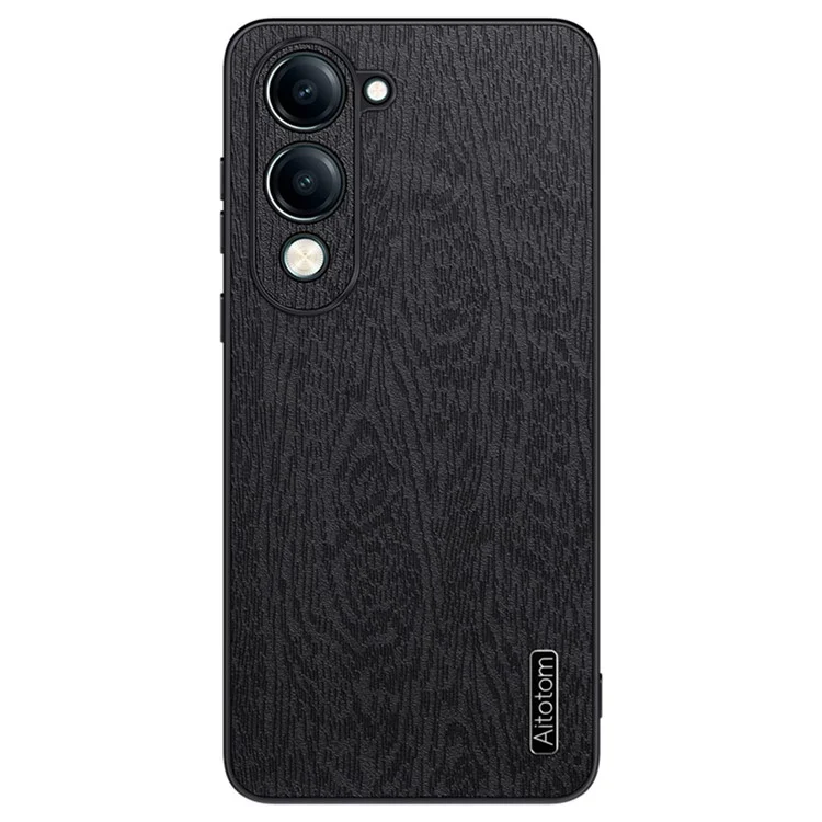 Funda para vivo Y29s 5G con Textura de Madera, Cuero PU Revestido, Carcasa de PC y TPU - Negro