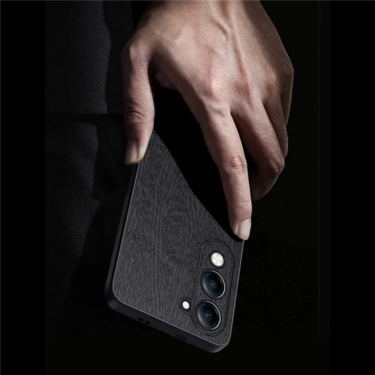 Funda para vivo Y29s 5G con Textura de Madera, Cuero PU Revestido, Carcasa de PC y TPU - Negro