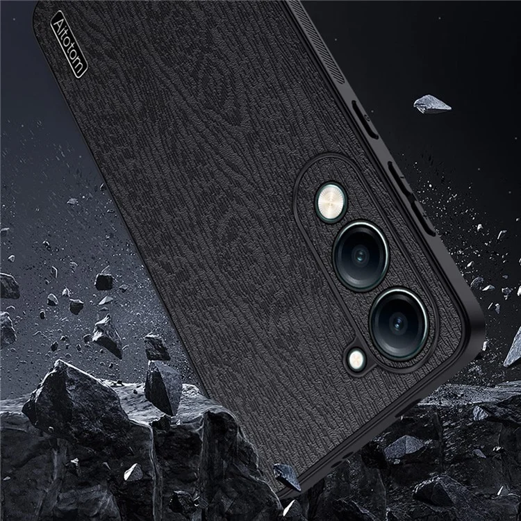 Funda para vivo Y29s 5G con Textura de Madera, Cuero PU Revestido, Carcasa de PC y TPU - Negro