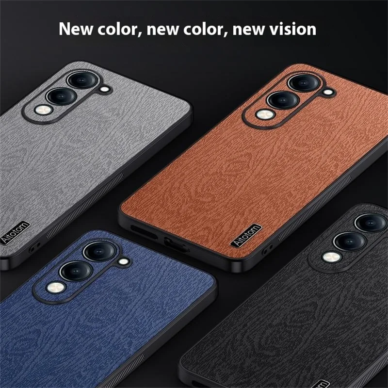 Funda para vivo Y29s 5G con Textura de Madera, Cuero PU Revestido, Carcasa de PC y TPU - Negro