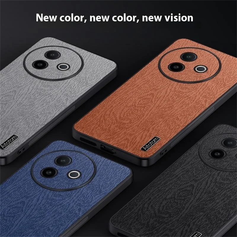 For vivo Y39 5G Case Wood Texture PU Leather Coated PC TPU Phone Cover - Black